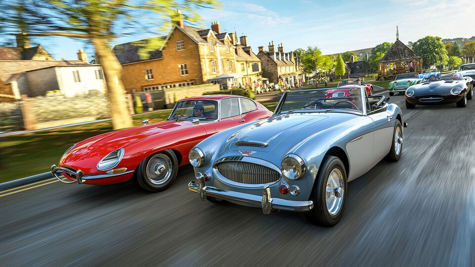 Auf britische Straßen gehören elegante Autos. Mit über 450 Fahrzeugen dürfte Forza Horizon 4 genug davon am Start haben.