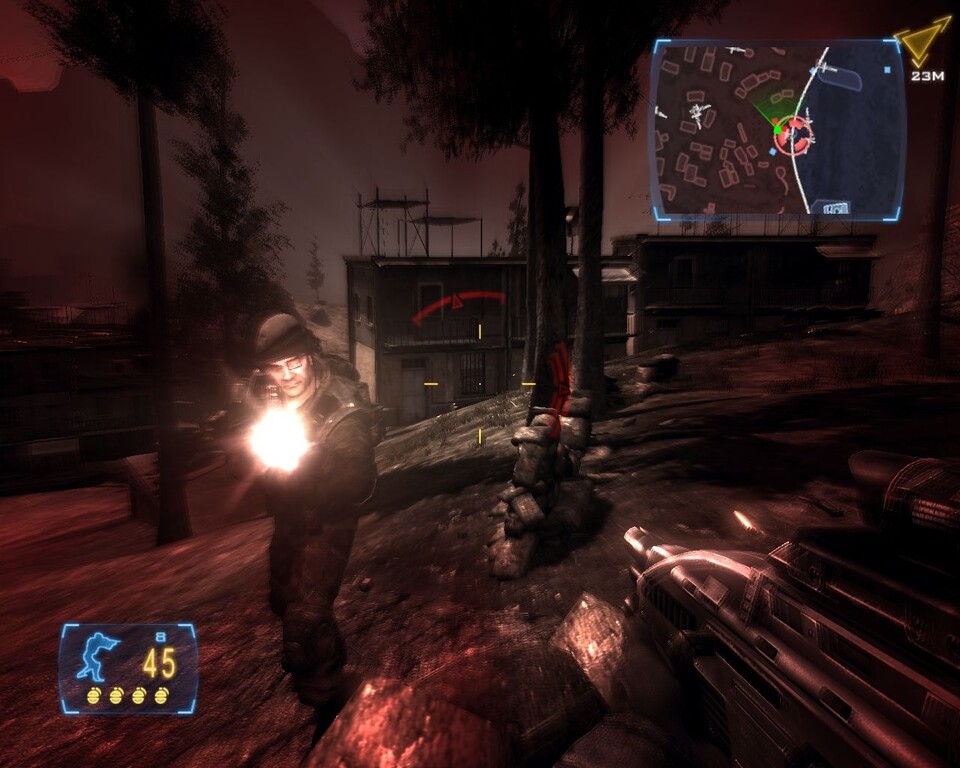 Frontlines macht es wie Call of Duty 4: Sobald Sie verletzt sind, färbt sich der Bildschirm rot. Sie heilen automatisch, wenn Sie in Deckung bleiben.