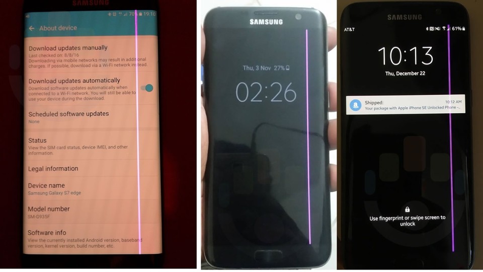 Das Galaxy S7 Edge mit der Pink Line of Death (Bildquelle: Myce)