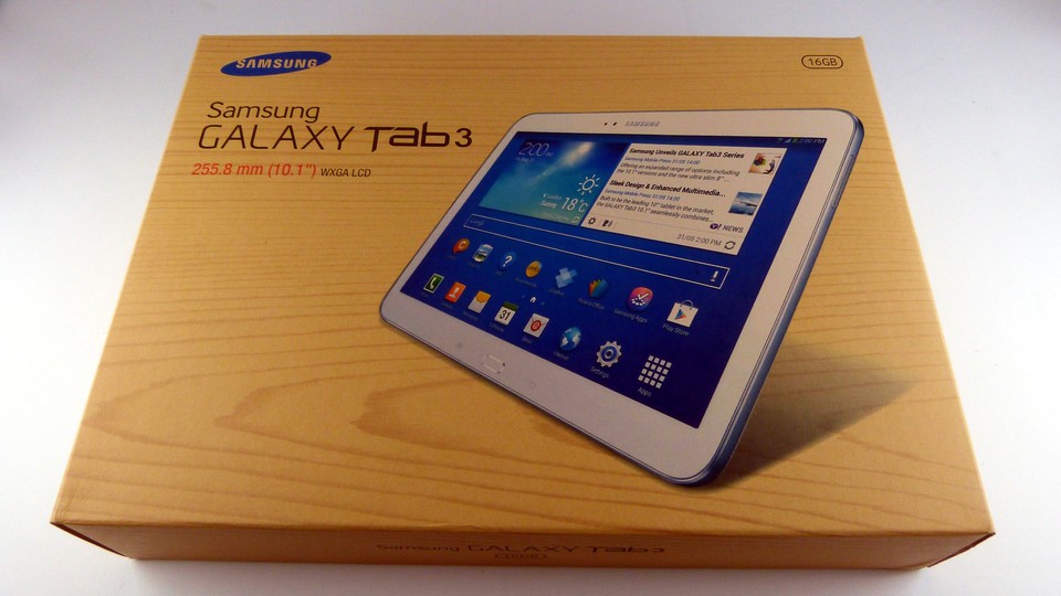 Galaxy Tab 3 10.1: Hübsche Verpackung, kaum Beilagen.