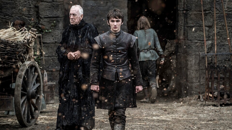 Bran Stark bei einer Zeitreise-Vision in Winterfell mit dem Dreiäugigen Raben.
