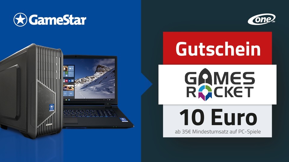 Noch mehr Spielspaß mit den offiziellen One GameStar-PCs und One GameStar-Notebooks gibt's jetzt mit einem 10 Euro Gutschein für den Kauf von PC-Spielen bei Gamesrocket.