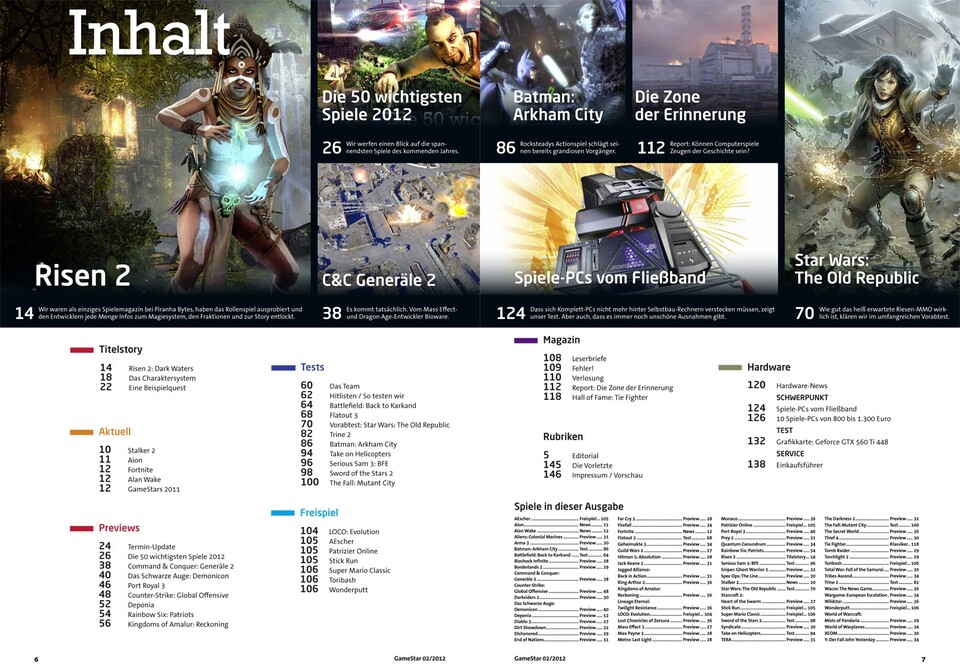 Inhaltsverzeichnis der GameStar-Ausgabe 02/2012