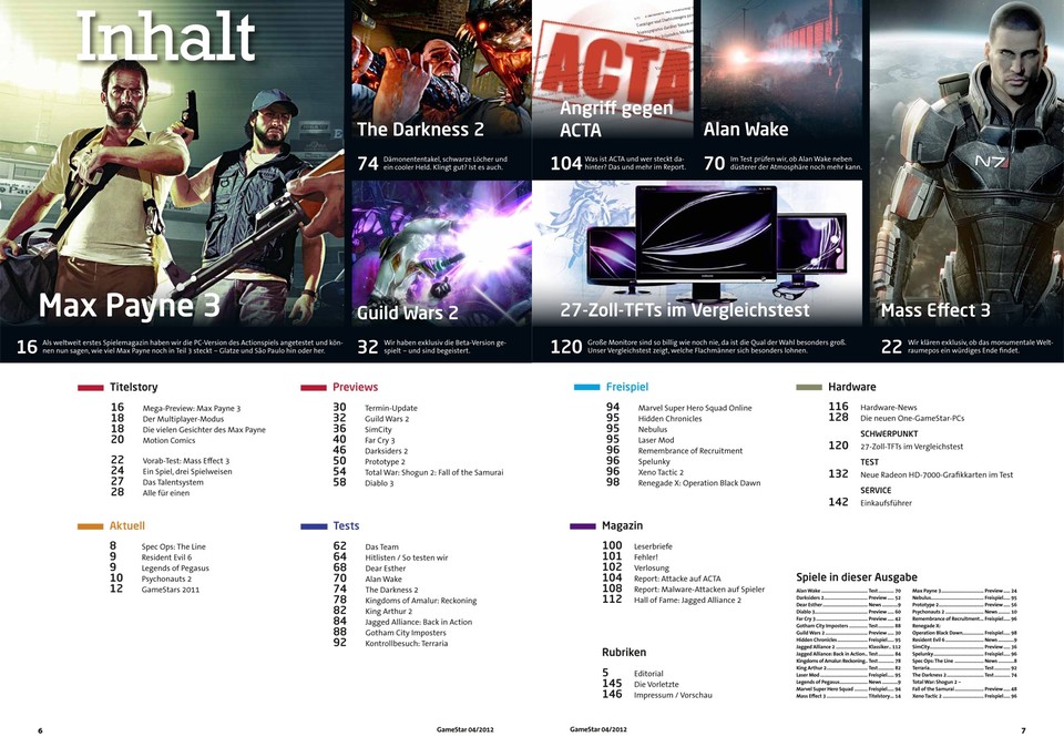 Inhaltsverzeichnis für die GameStar Ausgabe 04/2012
