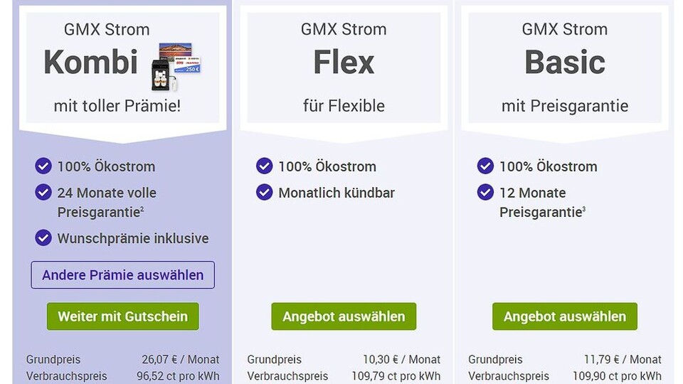 GMX macht nicht nur Mail sondern vermittelt unter anderem auch Stromverträge. Warnt bitte alle Freunde und Verwandte mit geringerer Medienkompetenz davor - Preise von über einem Euro pro Kilowattstunde sind Wucher. (Stand: 27.08.22)