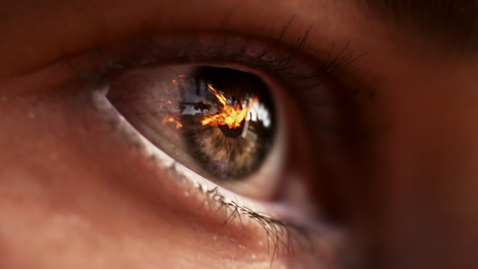 Die Explosion im Auge ist nicht auf eurem Bildschirm zu sehen, doch über die Spiegelung wird sie doch auf eurem Bildschirm angezeigt.