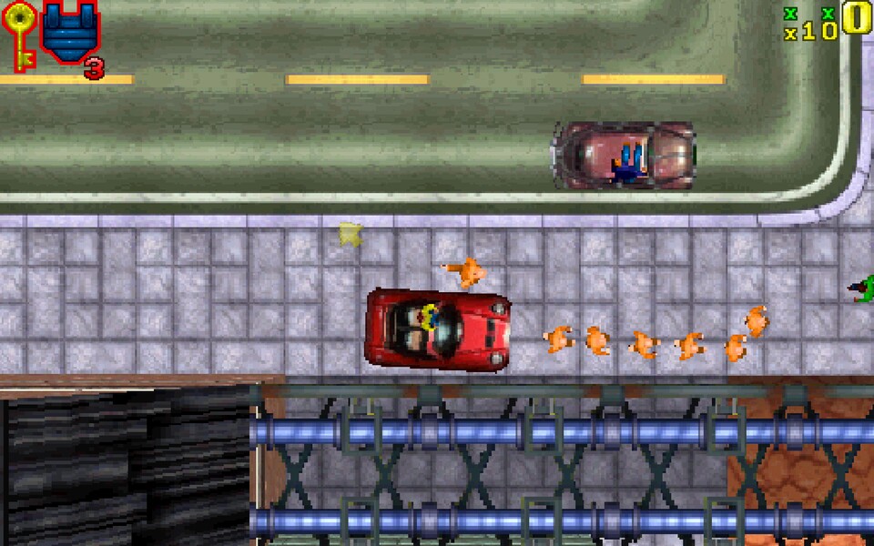 Das erste Grand Theft Auto sieht 1998 unspektakulär aus. Doch den Entwicklern ist eine lebendige Spielwelt wichtiger als Grafik-Spielereien - und die belebte, offene Welt, die sie sich vorstellen, wäre in 3D noch nicht umsetzbar.