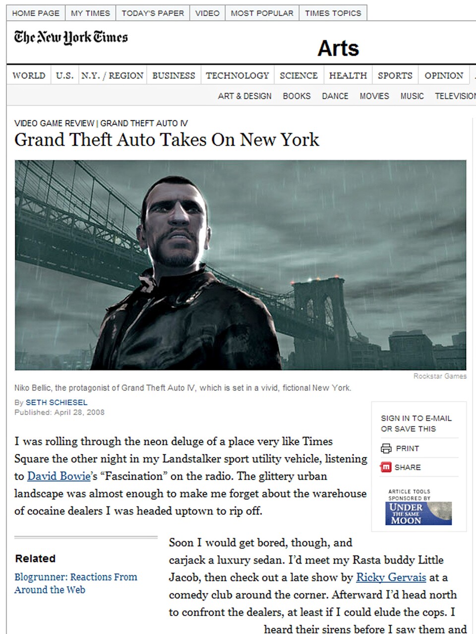 Die US-Zeitung New York Times druckte eine der ersten GTA-4-Rezensionen.