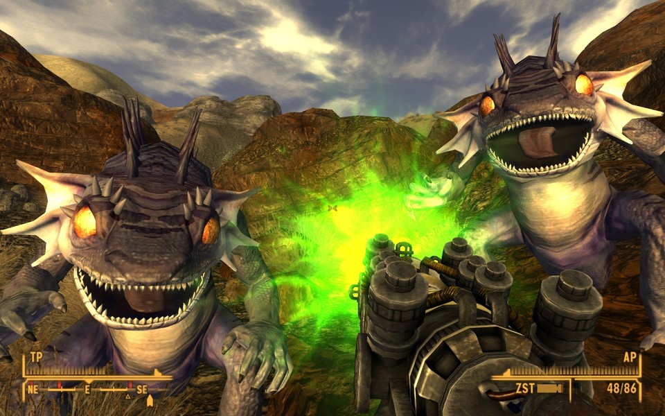 Zu den neuen Gegnern gehören Geckos, hier in der Feuer-Variante - alte Bekannte aus Fallout 2.