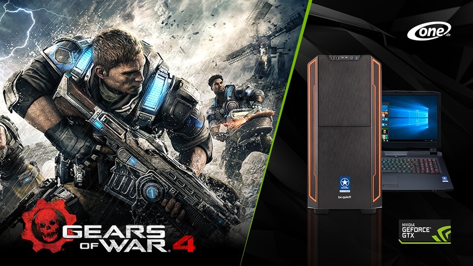 Der Spiele-Herbst kann kommen: Das neue Gears of War 4 als Gratis-Zugabe bei allen GameStar-PCs und -Notebooks mit GeForce GTX 1070 oder 1080.