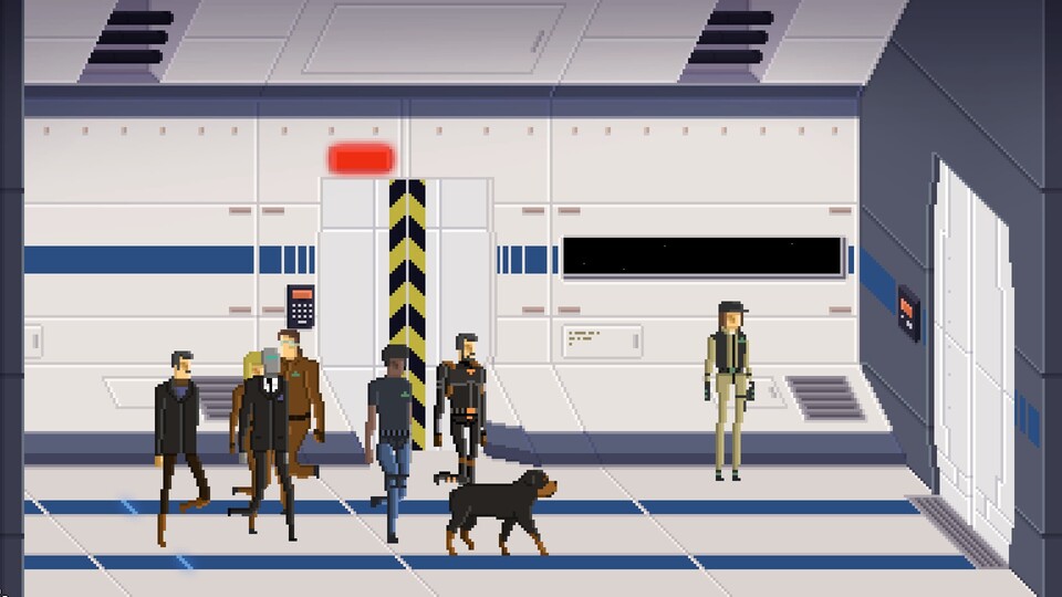 Unsere Crew besteht aus einer bunten Mischung von Charakteren, darunter sind auch ein Hund und ein emotionsfähiger Roboter.