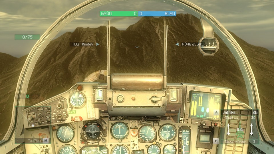 Auch mit Cockpit-Ansicht hält sich der Simulationsgrad von H.A.W.X. stark in Grenzen.