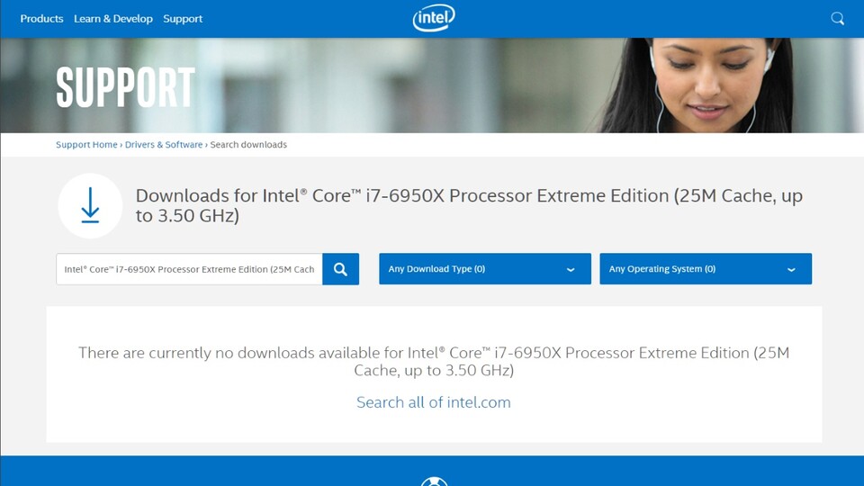Der Hinweis auf den Intel Core i7-6950X Extreme Edition im Support-Bereich bei Intel wurde inzwischen entfernt.