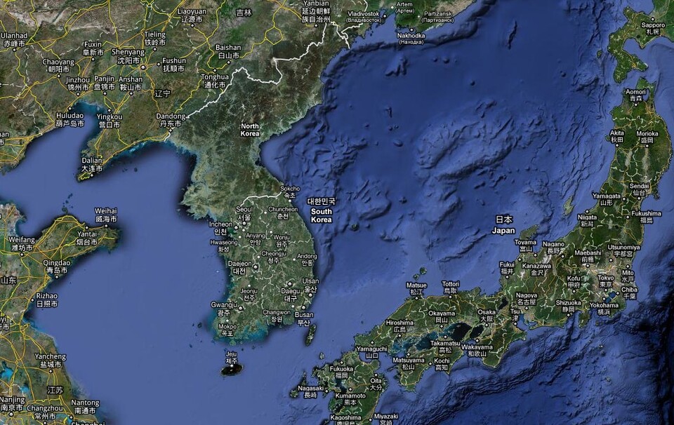 Die koreanische Halbinsel (Quelle: GoogleMaps)