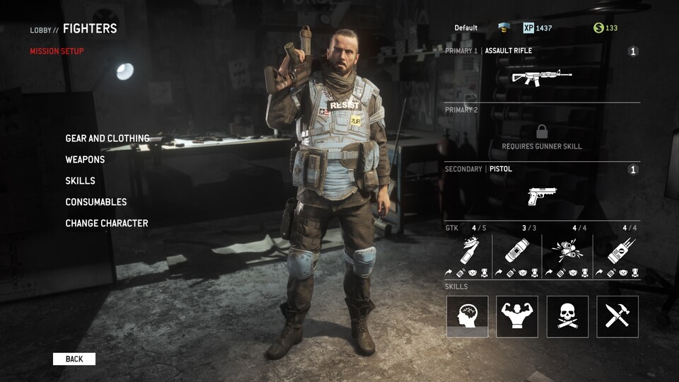 Der Charakter-Bildschirm eines Koop-Helden in Homefront: The Revolution.