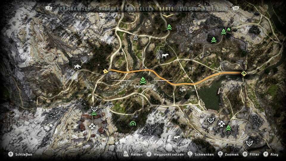 Die Map von Horizon könnte mit lauter verteilten Symbolen auch aus jeder beliebigen Ubisoft-Open-World stammen.