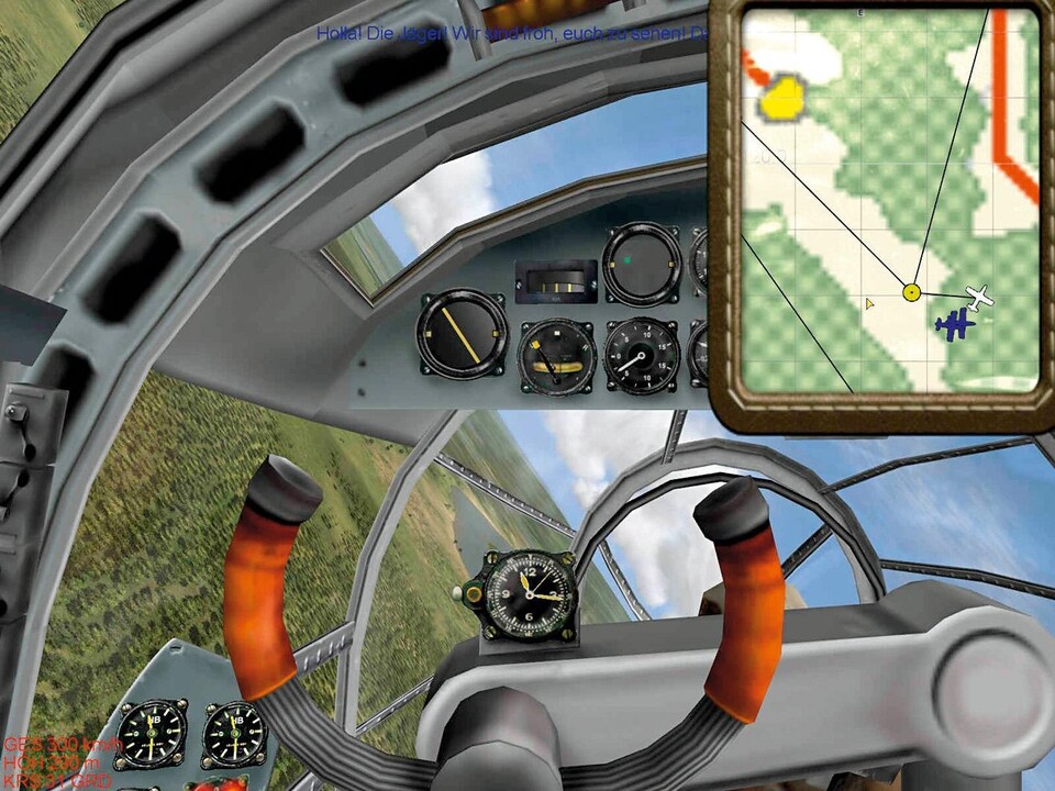 Die Aussicht wird durch die Cockpitgeräte verdeckt. Eine übersichtlichere Kameraperspektive gibt es von den Geschützstellungen.