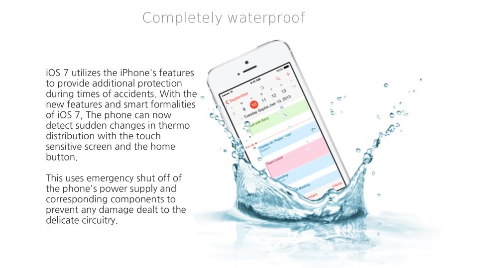 iOS 7 macht iPhones laut dieser Fake-Werbung wasserdicht.