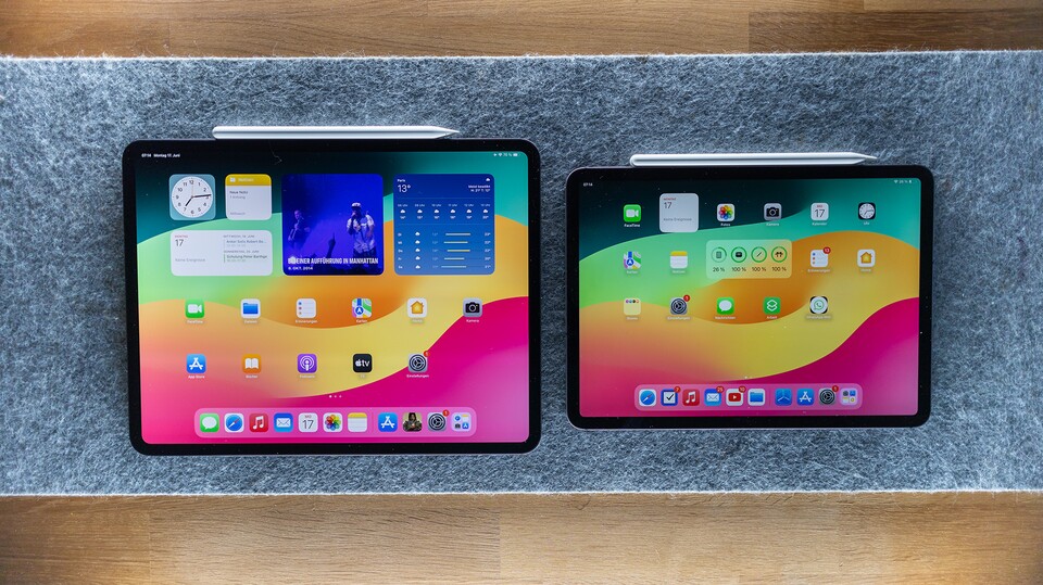 The new iPad Pro 13 inch compared to the small 11 inch Pro from 2022. (Source: Benjamin Otterstein)