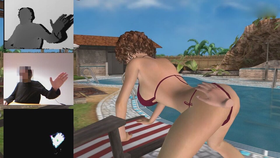Patschehändchen auf Damenpo - Dank Kinect-Treibern für Win7 möglich (das Gesicht wurde nicht von uns verpixelt)