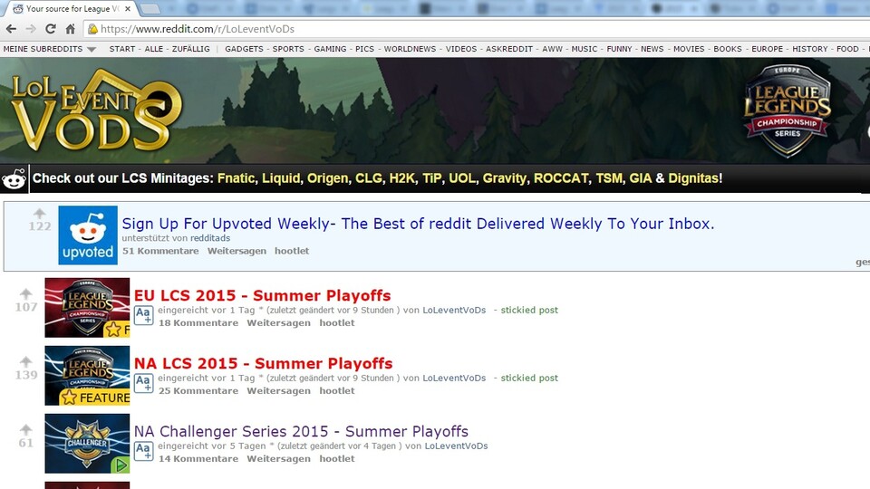 Bei Reddit findet sich eine hervorragende Quelle für VoDs zu allen wichtigen League of Legends-Spielen.