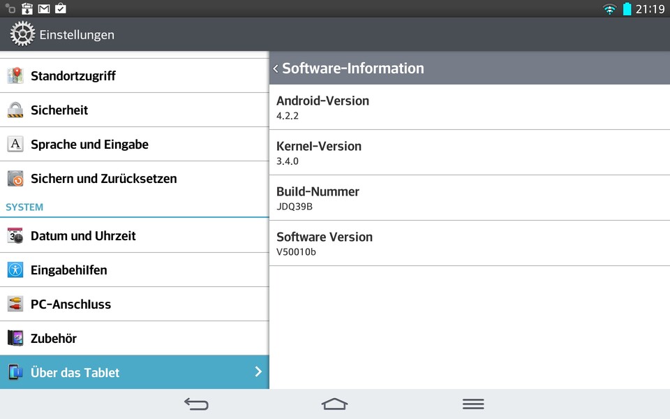 Die in Deutschland verkaufte Version des Tablets nutzt Android 4.2.2.