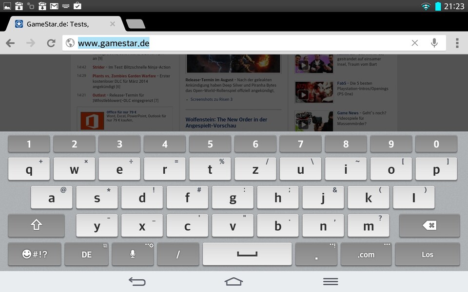 LG verändert die Android-Oberfläche nur wenig aber sinnvoll. Im Bild: Die praktische Onscreen-Tastatur.