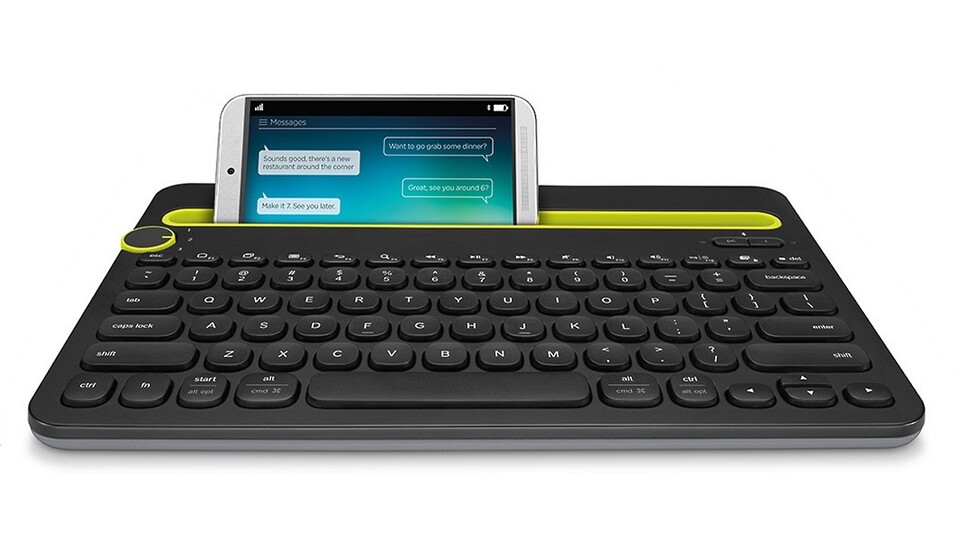 Das Logitech Bluetooth Multi-Device Keyboard K480 kann zwischen drei Geräten per Drehrad wechseln. (Bildquelle: Logitech)