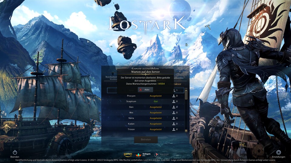 Serversituation in Lost Ark, Stand 19:22.
