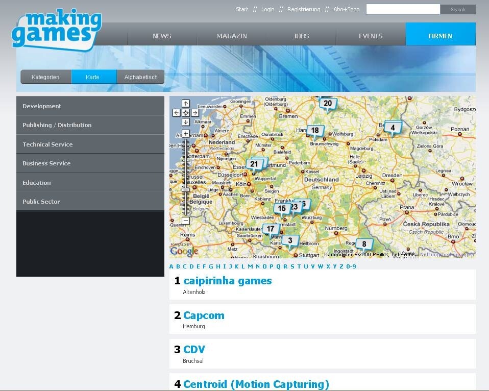 Das neue Firmenregister von makinggames.de mit interaktiver Karte.
