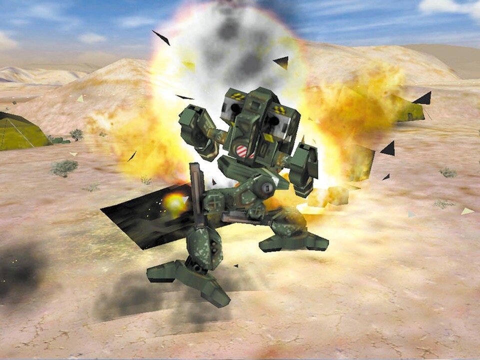 Wenn ein Kampfroboter mehrstufig explodiert, zerfällt er in etliche Einzelteile.