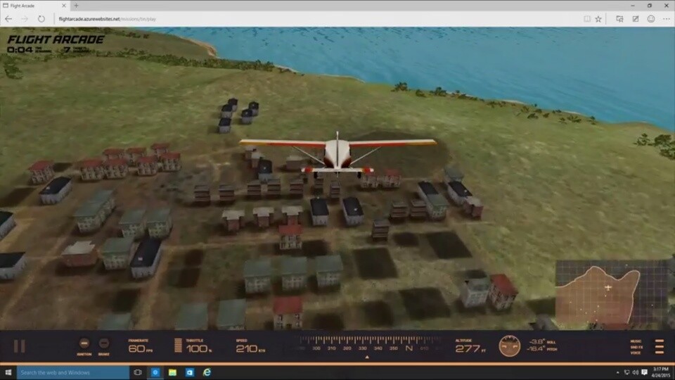 Microsoft Edge und die Demo Flight Arcade, die auf Webstandards basiert.
