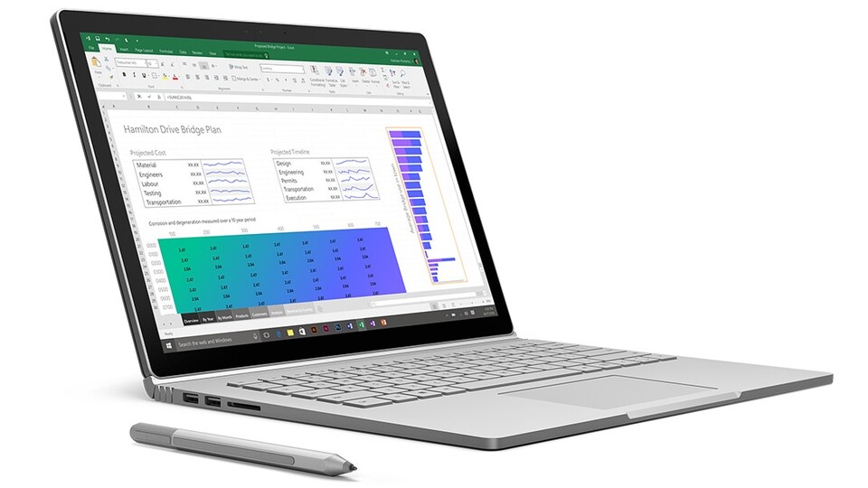 Dem Microsoft Surface Book liegen beim Saturn-Angebot die Surface Maus, das Surface Dock, der Eingabstift Surface Pen und Office 365 bei.
