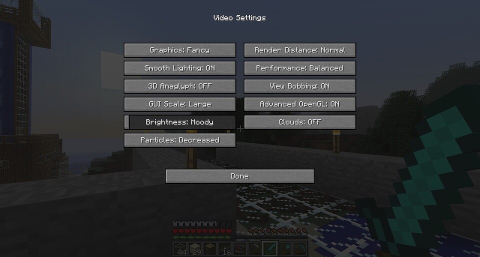 Grafikmenü von Minecraft 1.0 : Das Grafikmenü von Minecraft 1.0 bietet mehr Möglichkeiten als vielleicht erwartet.