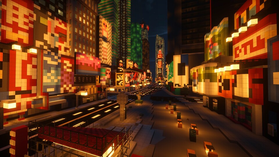 Der Times Square in New York, in Minecraft nachgebaut. Minecraft wird in realen Stadtentwicklungsprojekten als Testumfeld für Ideen und Problemlösungen verwendet. 