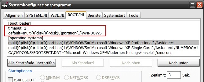 Konfigurieren Sie in Msconfig Ihr Bootmenü so, dass nach wenigen Sekunden automatisch Ihr bevorzugtes System startet 