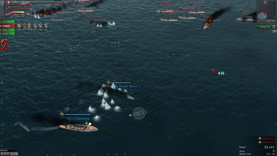 Hier ist die Royal Navy in einen Hinterhalt geraten und wird von der Kriegsmarine mit massiven Salven eingedeckt.
