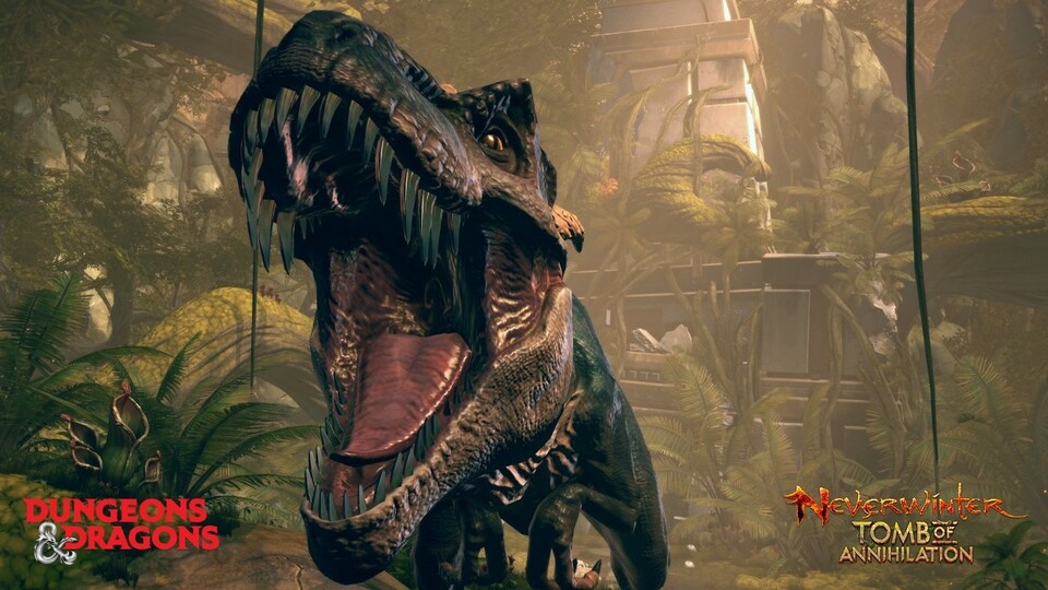 Im »Tomb of Annihilation«-Addon für Neverwinter legt man sich unter anderem mit diesem T-Rex an.