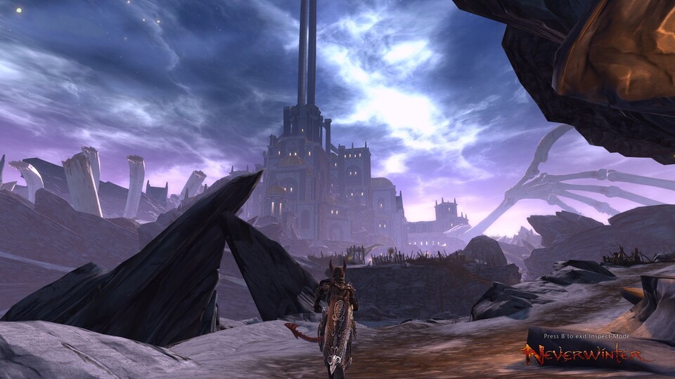 Der Turm der Nekromantin Valindra steht inmitten eines riesigen Drachenskeletts.