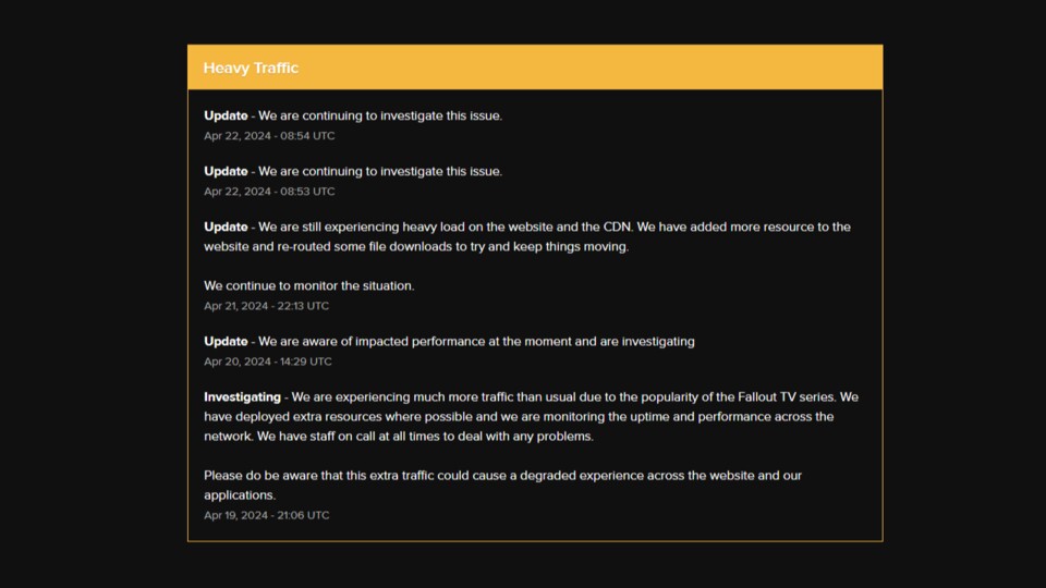 Auf der Webseite gab Nexus regelmäßige Updates, in Bezug auf die anhaltenden Performance-Probleme.