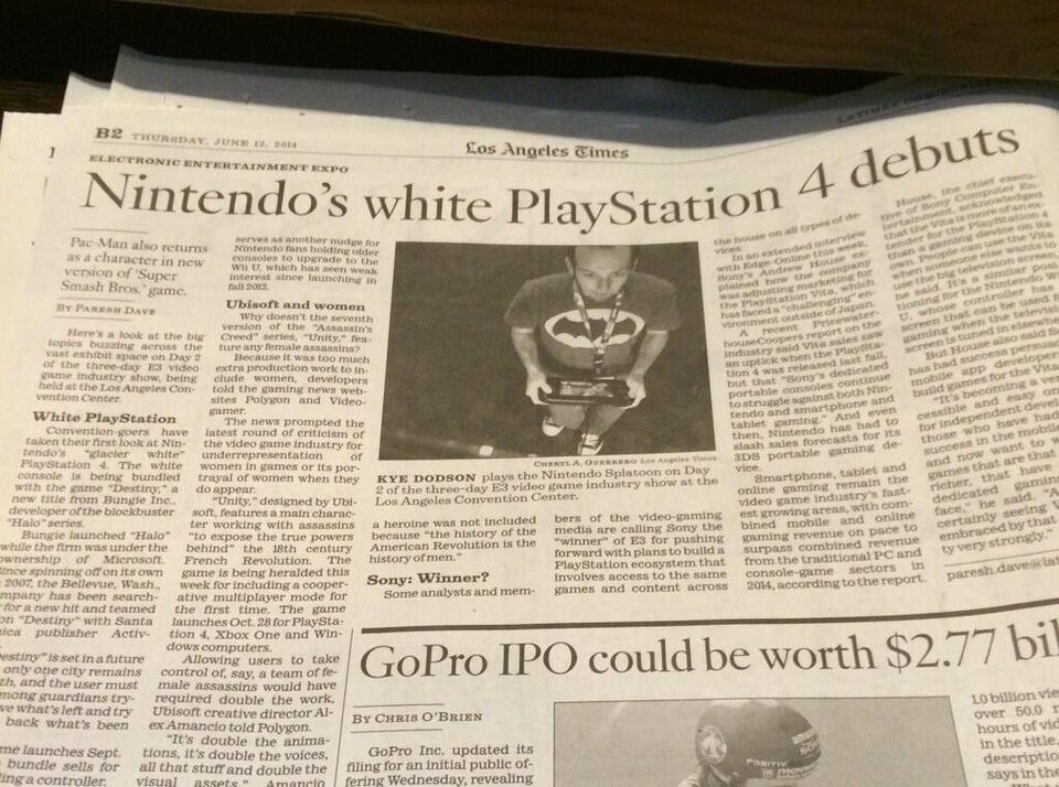 In ihrer Ausgabe vom 12. Juni berichtete die L.A. Times über »Nintendos weiße PlayStation 4«.