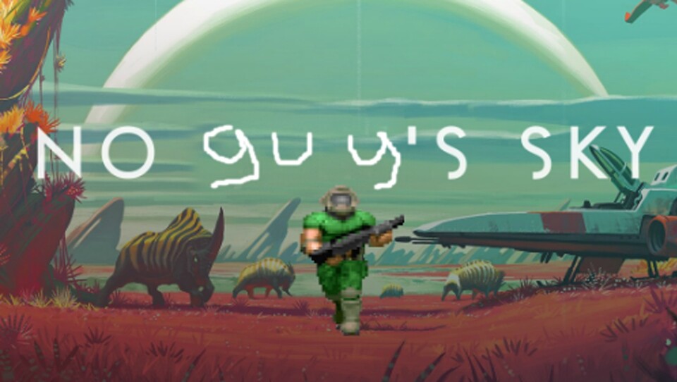 No Guy's Sky ist eine Art Remake von No Man's Sky auf Basis der alten Doom-Engine.