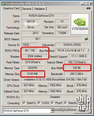 Nvidia Geforce Titan LE CPU-Z