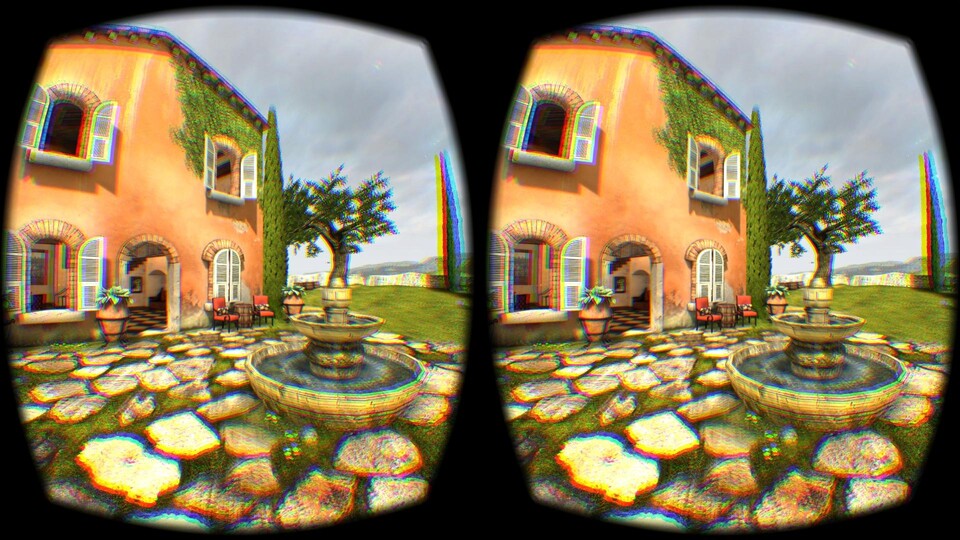 Bei den VR-Brillen bekommt jedes Auge sein eigenes, perspektivisch leicht verschobenes Bild präsentiert, eine Software rechnet die Informationen der Spiel-Engine entsprechend um.