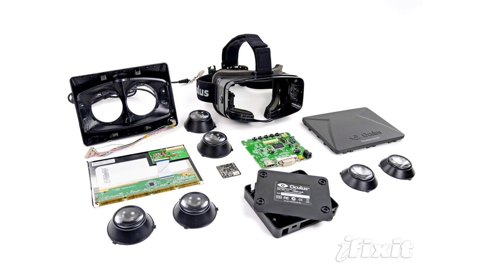 Laut iFixit ist zumindest das Entwicklermodell der Oculus Rift gut zu zerlegen und einfach zu reparieren – im Gegensatz zu vielen anderen IT-Produkten. (Bild von iFixit).