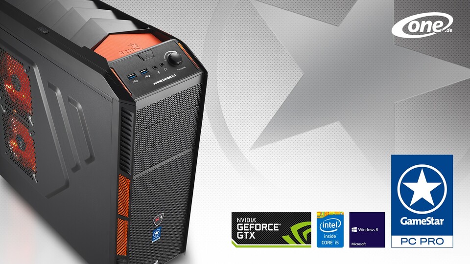 Bekannt aus unser TV-Werbung: der Preis-Leistungs-Sieger One GameStar-PC Pro im Aerocool-Gehäuse XPredator X1.