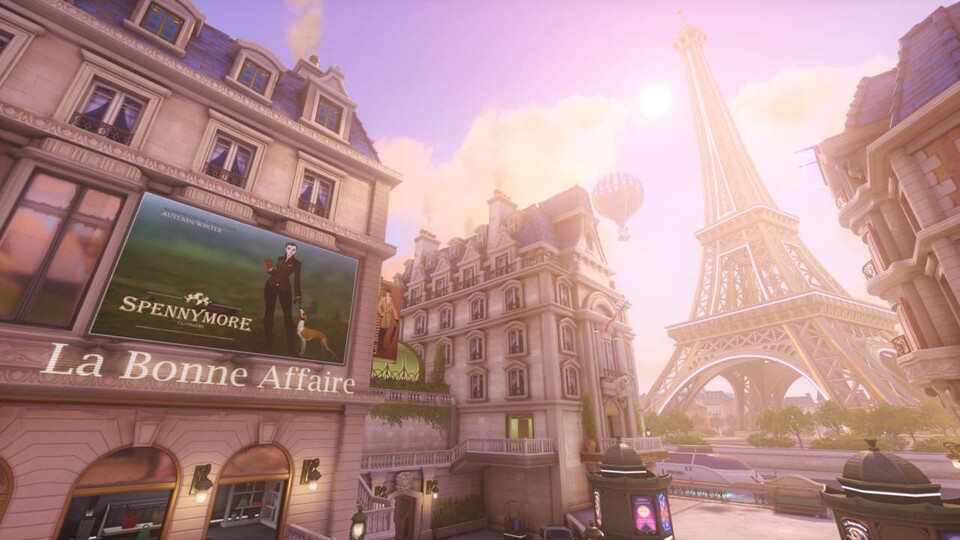 Overwatch mit Eiffelturm: Die gewaltige Stahlkonstruktion überragt auch auf der neuen Assault-Map Paris die charmante Szenerie der Stadt.