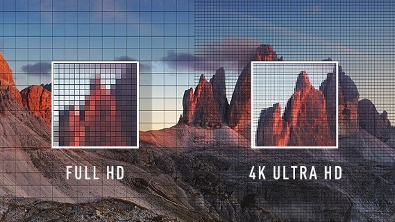 Dieses Vergleichsbild von Panasonic verdeutlicht die wesentlich feinere Rasterung eines UHD-Displays gegenüber einem Full-HD-Modell.