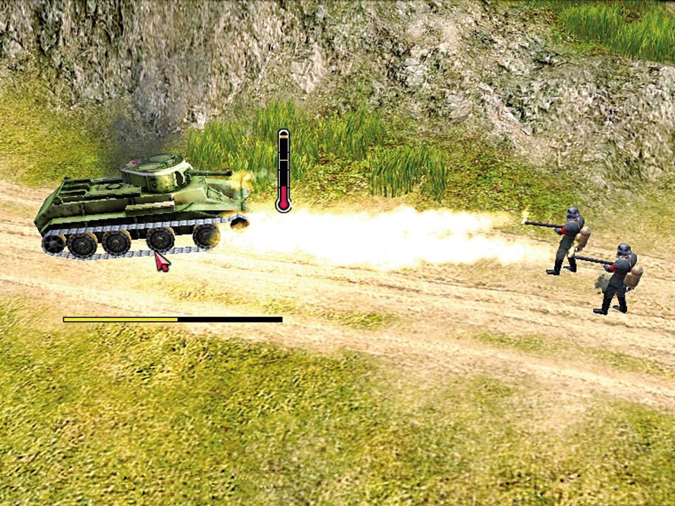 Flammenwerfer-Soldaten heizen einen Panzer auf, um die Crew herauszutreiben.