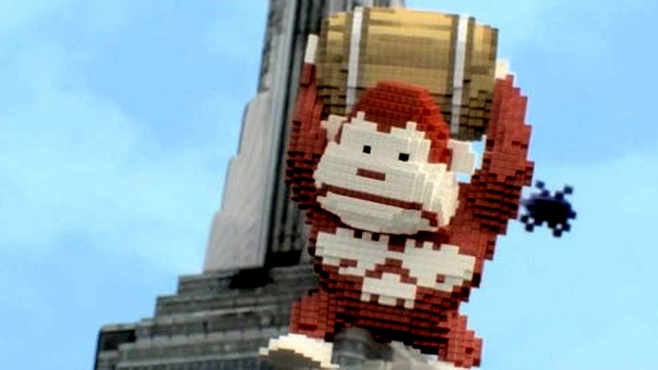 Donkey Kong macht auch in Pixels alles kaputt.